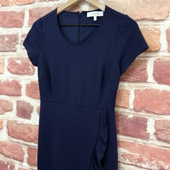 Lark & Ro Dress Womens 6 Blue Ruffle Stretchy Casual Career Zip Up Short Sleeves - Picture 4 of 8